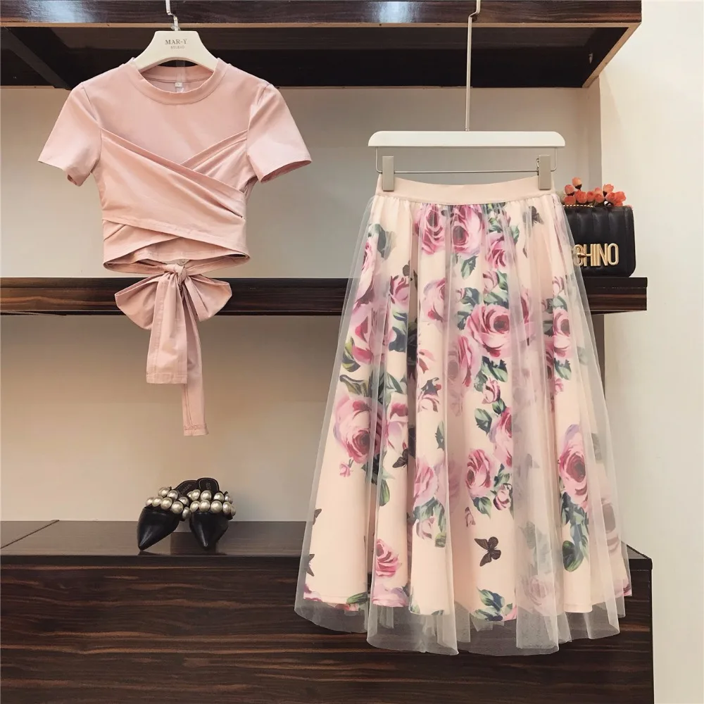Women Irregular T Shirt+Mesh Skirts Suits Bowknot Solid Tops Vintage Floral Skirt Sets Elegant Woman Two Piece Set
Women Irregular T Shirt+Mesh Skirts Suits Bowknot Solid Tops Vintage Floral Skirt Sets Elegant Woman Two Piece Set
