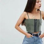 Latest design women sexy clothing blouse vintage reworked military cami top with zip