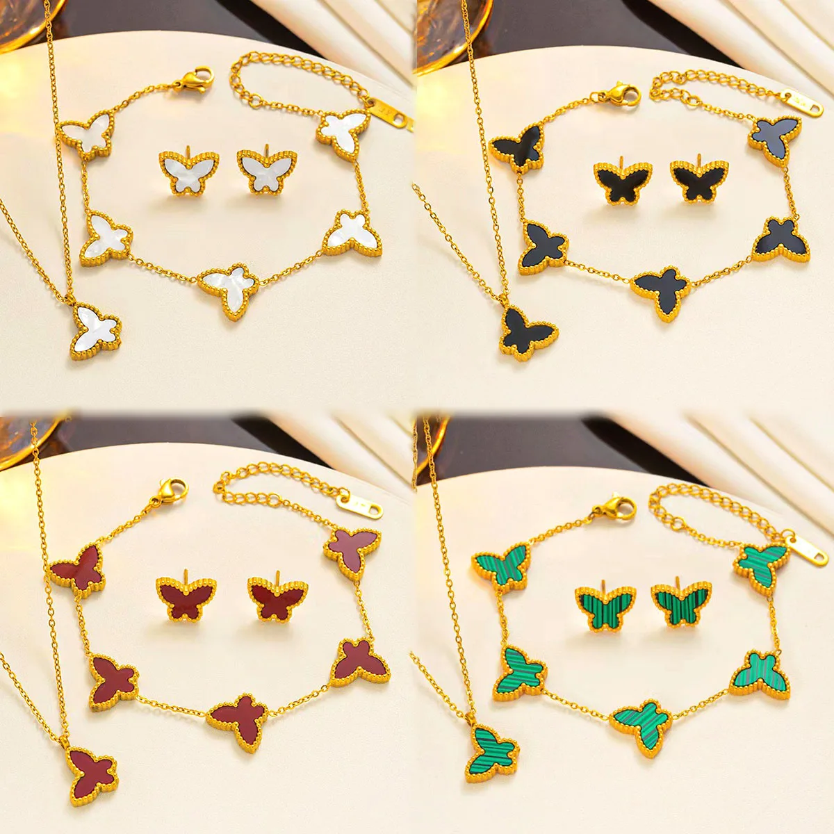 Hot Jewelry Set Women Stainless Steel 18k Gold Shell Butterfly Pendant Necklace Stud Earrings And Bracelet Set For Gift
Hot Jewelry Set Women Stainless Steel 18k Gold Shell Butterfly Pendant Necklace Stud Earrings And Bracelet Set For Gift