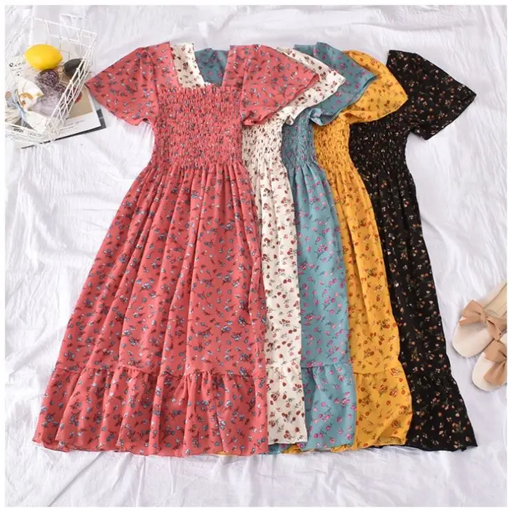 Q402 Latest Korean Design Floral Print Elastic Vintage Square Neck Short Sleeve Long Dress Women Summer Dresses Clothing
Q402 Latest Korean Design Floral Print Elastic Vintage Square Neck Short Sleeve Long Dress Women Summer Dresses Clothing
