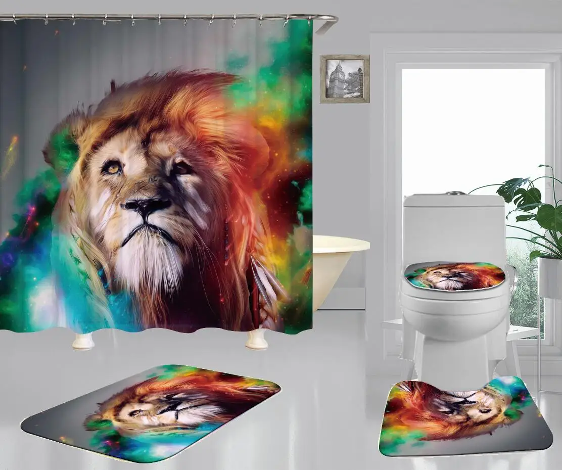 3D Colorful Lion Print Overcoat Toilet Case Suit 4 Pieces Animal Printed Shower Curtain
3D Colorful Lion Print Overcoat Toilet Case Suit 4 Pieces Animal Printed Shower Curtain