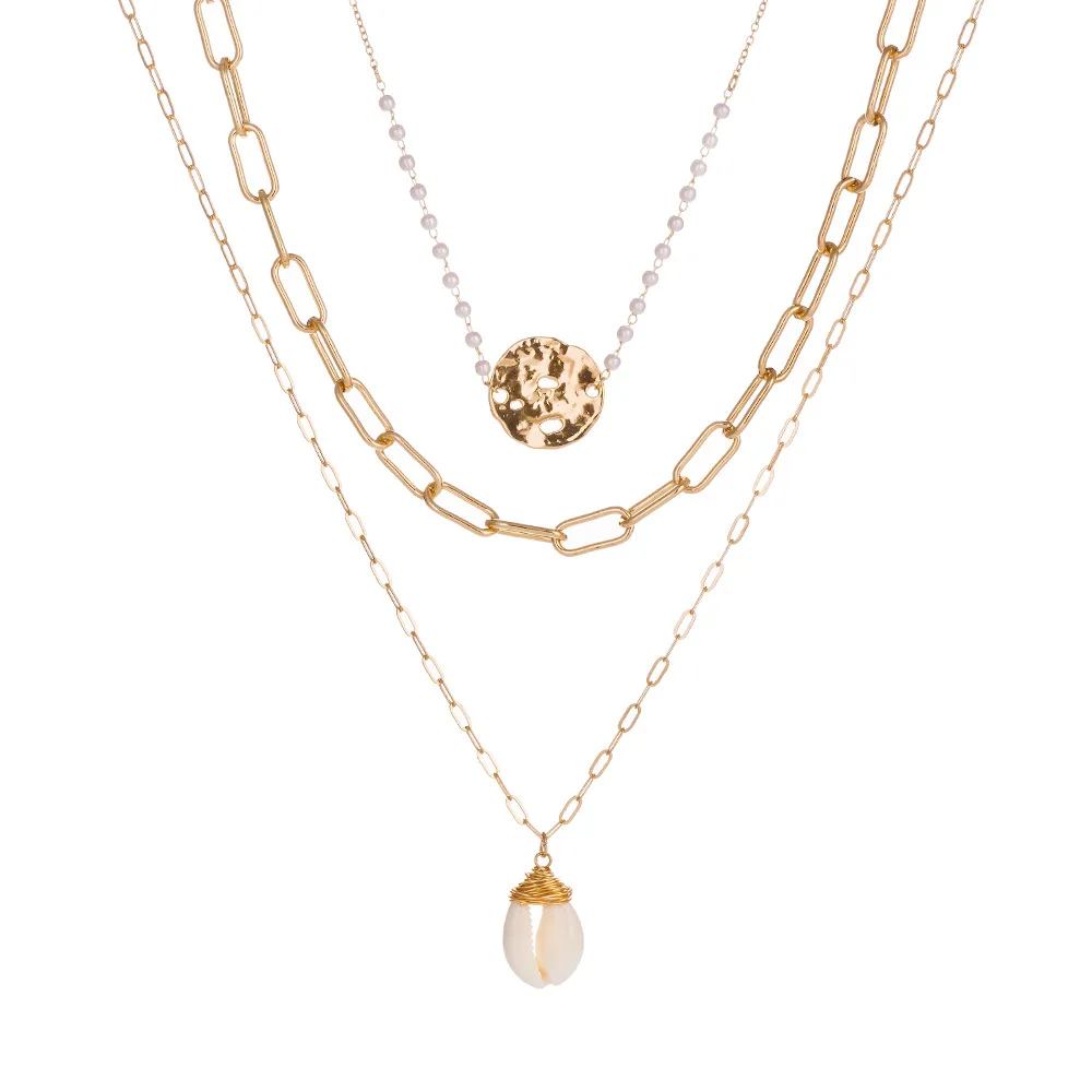 18K Gold Trendy Metal Clip Chain Multi Layered Necklace Pearl Chain Shell Shaped Disc Alloy Necklace for Girls
18K Gold Trendy Metal Clip Chain Multi Layered Necklace Pearl Chain Shell Shaped Disc Alloy Necklace for Girls