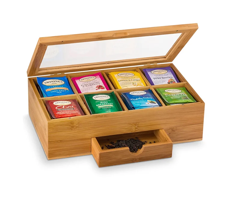 Bamboo Tea Box Organizer - Wood Tea Chest with Slide-Out Drawer & Acrylic Window, Magnet Lid Keeps Teabag Fresh - Countertop
Bamboo Tea Box Organizer - Wood Tea Chest with Slide-Out Drawer & Acrylic Window, Magnet Lid Keeps Teabag Fresh - Countertop