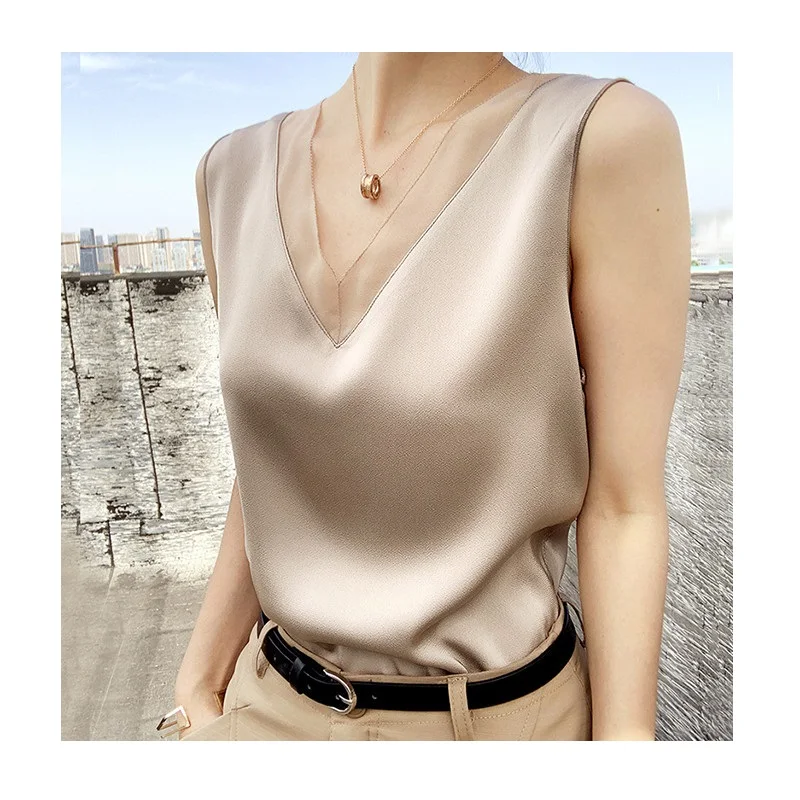 Solid V-neck Satin Silk Shirts Sleeveless Plus Size Women's Ladies' Elegant Blouses & Tops D0099
Solid V-neck Satin Silk Shirts Sleeveless Plus Size Women's Ladies' Elegant Blouses & Tops D0099