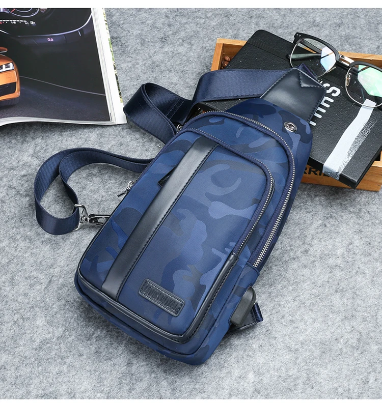 Waterproof Oxford cloth with USB charging port Men's chest bag cross shoulder bag 
Waterproof Oxford cloth with USB charging port Men's chest bag cross shoulder bag