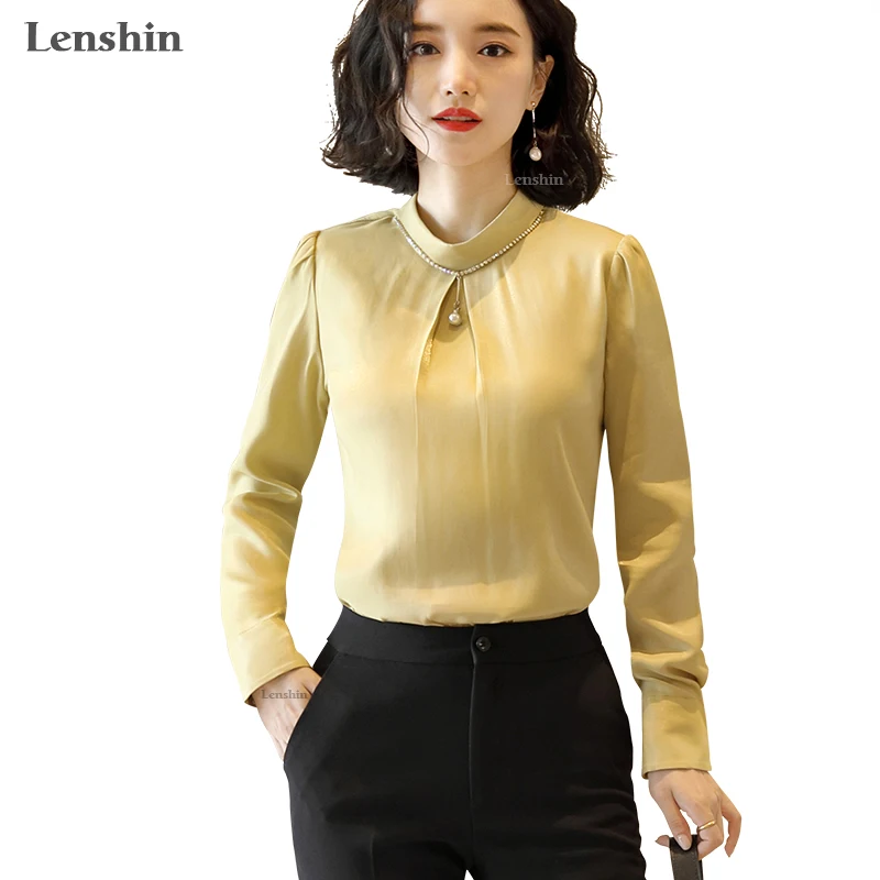 Women Shiny Fabric Shirts High-quality Blouse Work Wear Office Lady Female Tops Chemise Loose style Stand Collar, Yellow, white
Women Shiny Fabric Shirts High-quality Blouse Work Wear Office Lady Female Tops Chemise Loose style Stand Collar, Yellow, white
