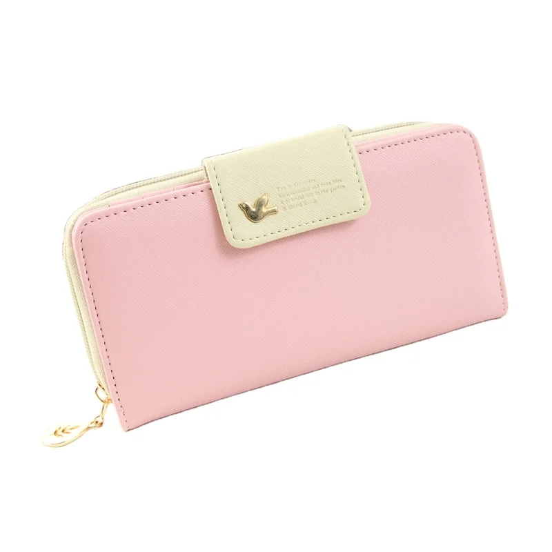 New Korean women's long zipper bag Bird hasp contrast color purses leather wallet, Black and brown
New Korean women's long zipper bag Bird hasp contrast color purses leather wallet, Black and brown