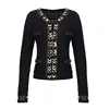 New Style 100%Cotton Hand Beading Name Brand Long Black Womens Cardigan Sweater