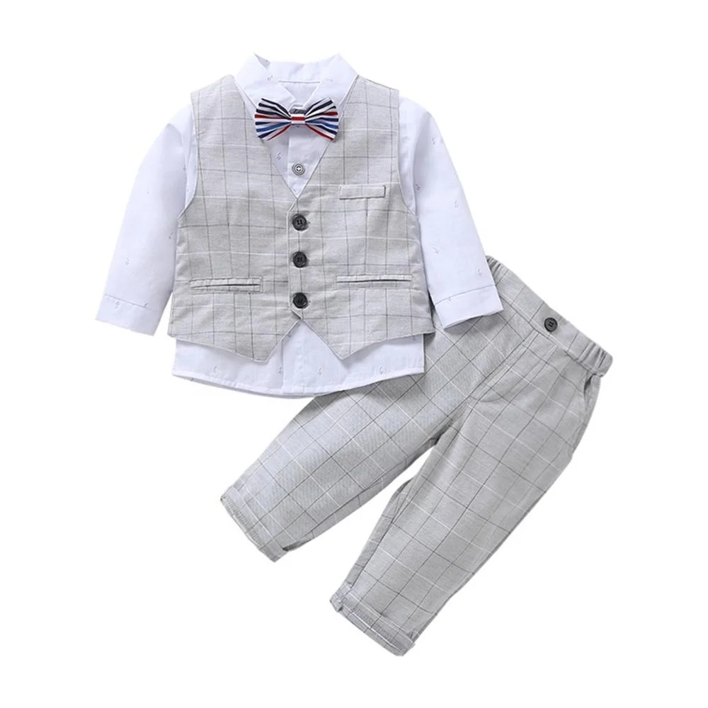 Fashion Handsome Boy's Grey Waistcoat Long-sleeved Trousers Three-piece Plaid Suit Birthday Party Clothing, Blue/white/black/gray/green/brown/red/yellow
Fashion Handsome Boy's Grey Waistcoat Long-sleeved Trousers Three-piece Plaid Suit Birthday Party Clothing, Blue/white/black/gray/green/brown/red/yellow