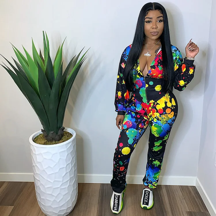 New Arrival Casual Sporty Tracksuit Set Stylish Ink Print Long Sleeve Hoodie And Pants Set, Black
New Arrival Casual Sporty Tracksuit Set Stylish Ink Print Long Sleeve Hoodie And Pants Set, Black