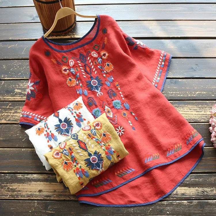 Women's Blouses Top round neck short sleeves embroidered large size loose women's T-shirt
Women's Blouses Top round neck short sleeves embroidered large size loose women's T-shirt