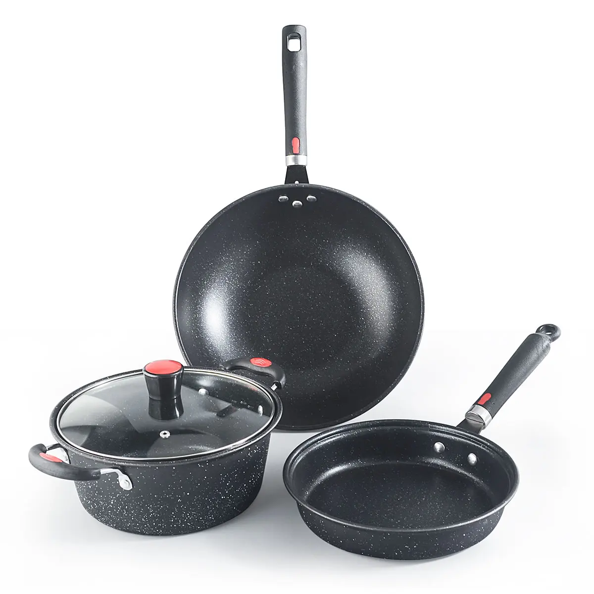 Yijia combination of fine iron non stick wok frying pan soup pan with toughened glass cover
Yijia combination of fine iron non stick wok frying pan soup pan with toughened glass cover