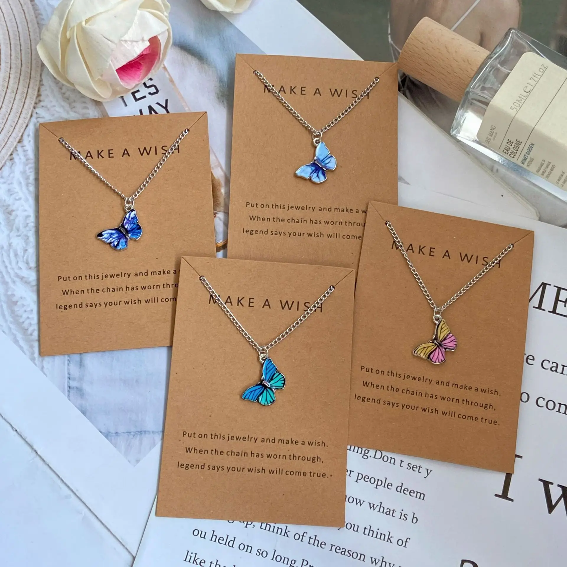 Silver Gold Plated Butterfly Necklace Colorful Enamel Butterfly Statement Pendant Necklace Women Gift Jewelry with Card, 9 color
Silver Gold Plated Butterfly Necklace Colorful Enamel Butterfly Statement Pendant Necklace Women Gift Jewelry with Card, 9 color
