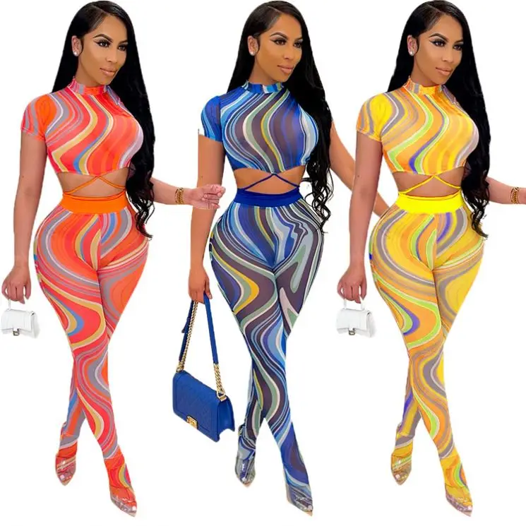Print Logo Summer Ladies Two piece pants set Mesh Print Bandage Casual 2 Piece Set Women Clothing
Print Logo Summer Ladies Two piece pants set Mesh Print Bandage Casual 2 Piece Set Women Clothing