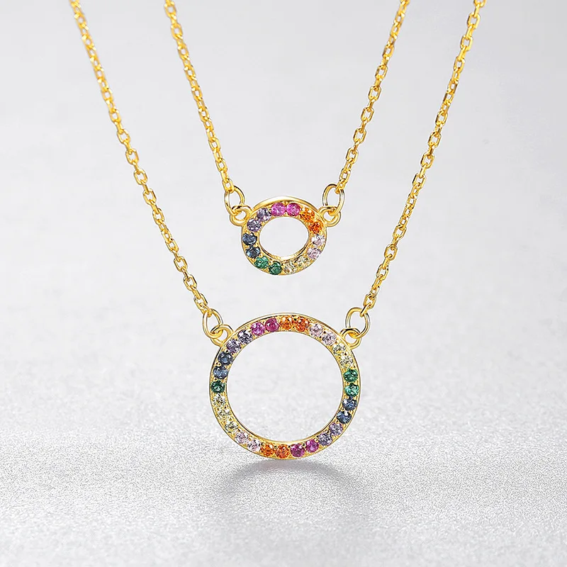 925 Pure Silver Rainbow Zircon Double Circles Pendant Necklace Multi Layers Colorful Cubic Zirconia Double Loops Necklace
925 Pure Silver Rainbow Zircon Double Circles Pendant Necklace Multi Layers Colorful Cubic Zirconia Double Loops Necklace