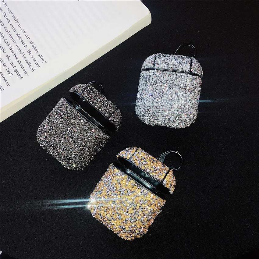 

New Design Sparkle Diamond Bling Glitter Luxury PU Leather Case Cute Girls Kids Protective Case for Airpod, As pictures (also can as costom)