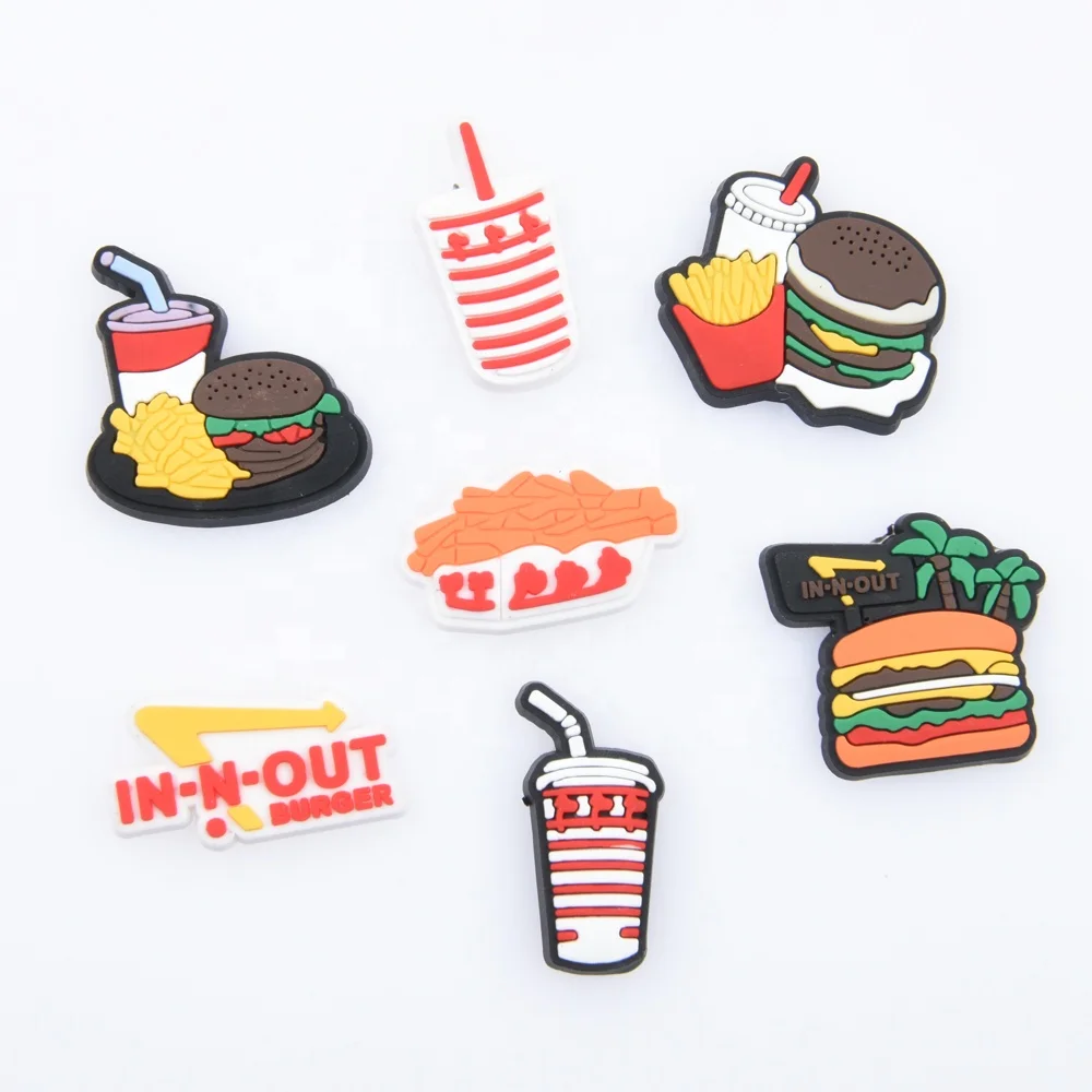 Cute Food Pattern PVC Shoe Charms Decorations For Wholesale Clog IN-N-OUT Burger Fries Designer Croc Shoe Charms Accessories, Jewelry
Cute Food Pattern PVC Shoe Charms Decorations For Wholesale Clog IN-N-OUT Burger Fries Designer Croc Shoe Charms Accessories, Jewelry