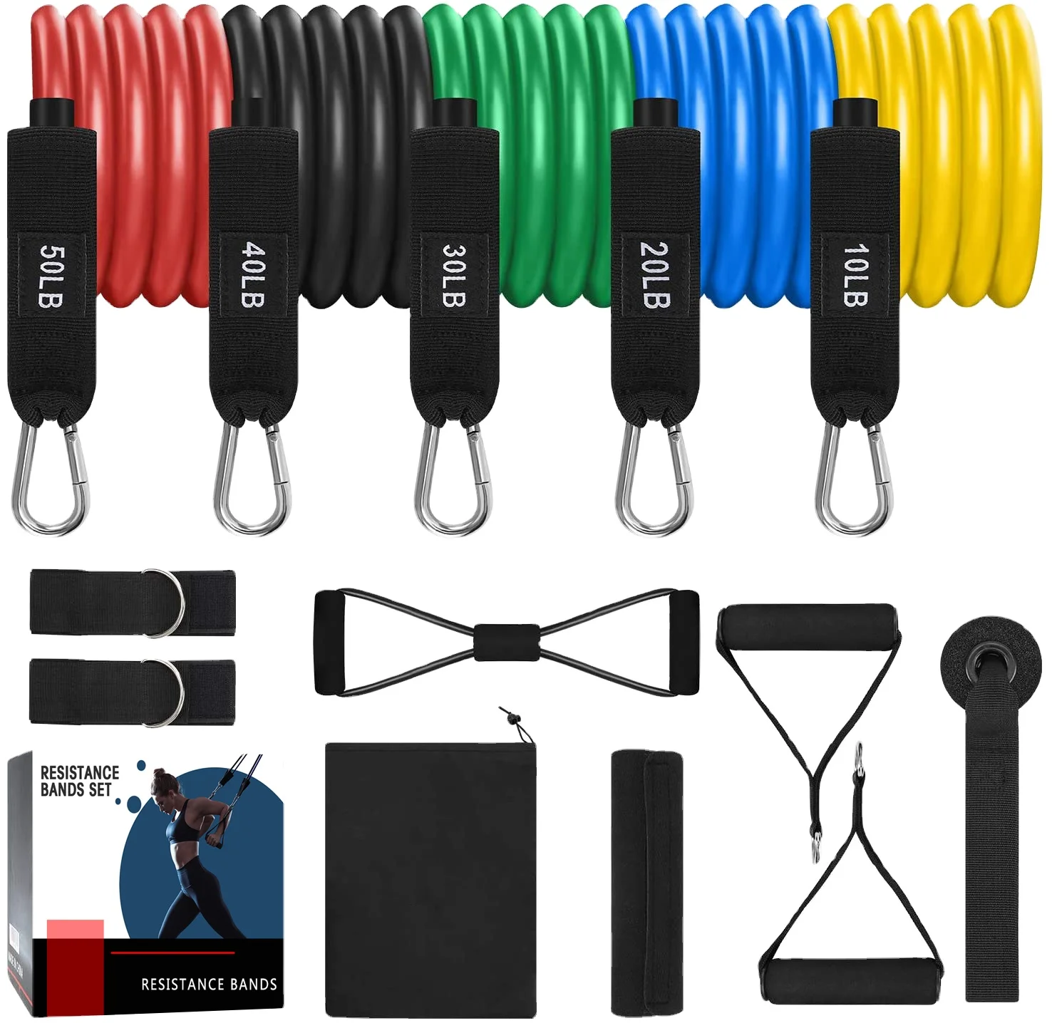 Fitness Yoga Home Gym Equipment Workout Stackable Up to 150lb 11pcs Exercise Resistance Tubes Bands Set, Red, blue, green, black, yellow or customized
Fitness Yoga Home Gym Equipment Workout Stackable Up to 150lb 11pcs Exercise Resistance Tubes Bands Set, Red, blue, green, black, yellow or customized