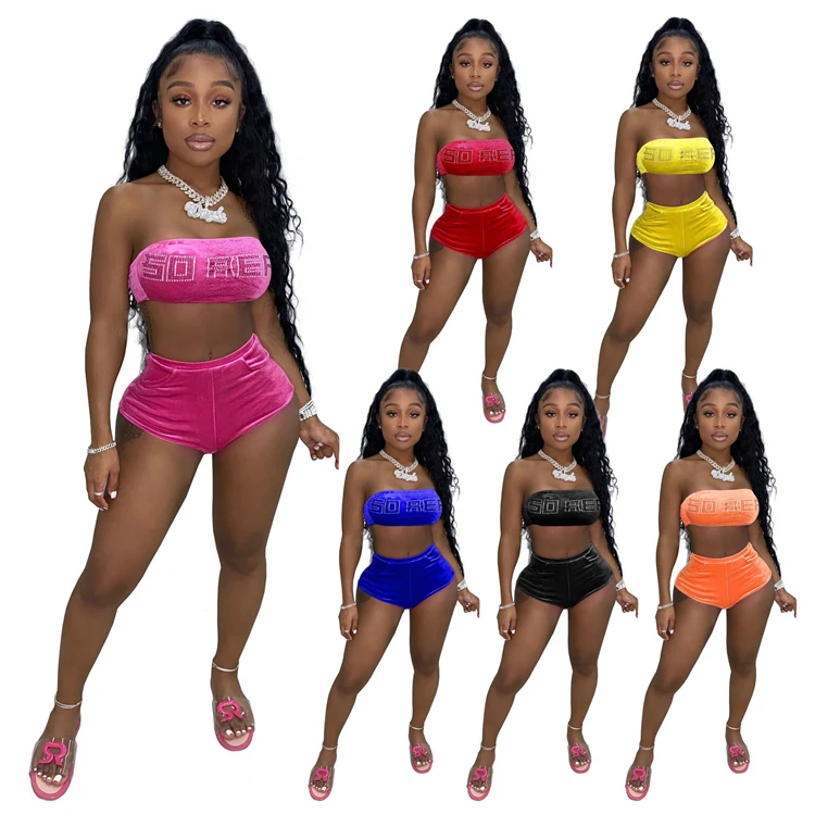 Sexy Ladies Club Outfits Chest Wrap Shorts Rhinestone Summer Party Women Clothes Two Piece Set, Picture shown
Sexy Ladies Club Outfits Chest Wrap Shorts Rhinestone Summer Party Women Clothes Two Piece Set, Picture shown
