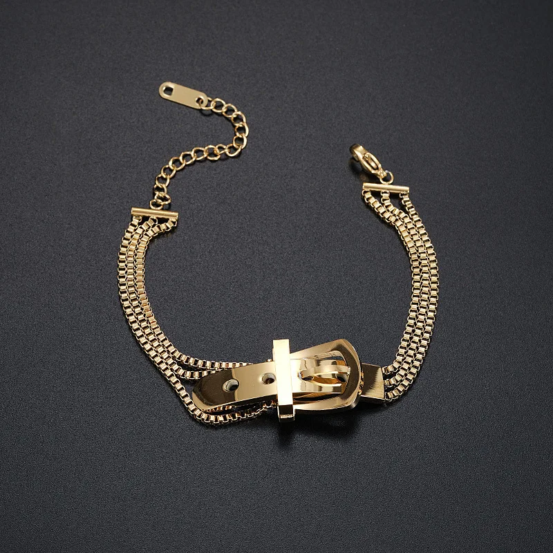 Fashion Titanium Steel Belt Buckle Design Bracelet Woman Simple Wild Multi-layer Gold Chain Cuff Bracelet Jewelry (KSS298), Same as the picture
Fashion Titanium Steel Belt Buckle Design Bracelet Woman Simple Wild Multi-layer Gold Chain Cuff Bracelet Jewelry (KSS298), Same as the picture