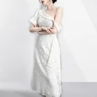 Latest Fall Ladies Evening Dresses One Shoulder White Elegant Long Lace Maxi Dress