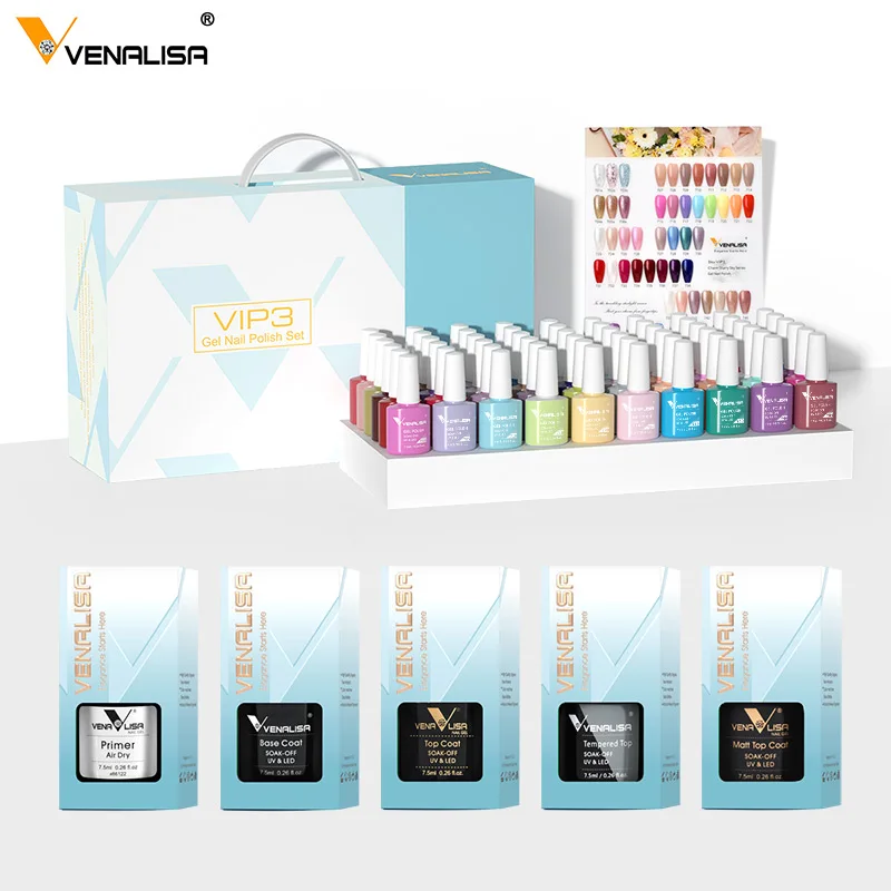 VENALISA 65PCS New Nail Gel Set VIP3 7.5ml 2021 Newest 60 Colors Pure Pearl Glitter Sequin Professional Color Gel Kit Base&Top, 65pcs/set
VENALISA 65PCS New Nail Gel Set VIP3 7.5ml 2021 Newest 60 Colors Pure Pearl Glitter Sequin Professional Color Gel Kit Base&Top, 65pcs/set