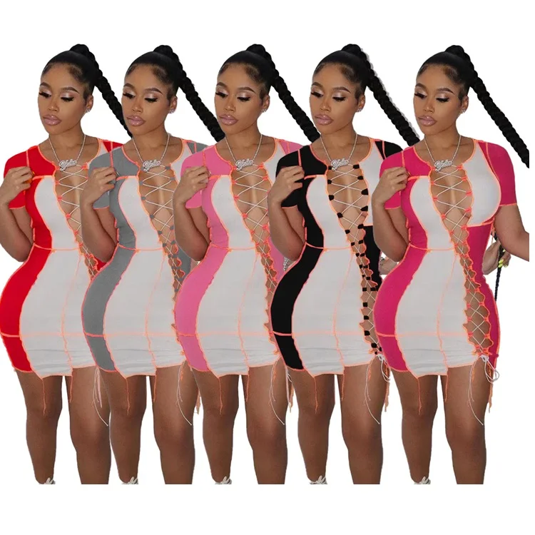 Boutique Ladies Sexy Dresses Short Sleeve Bandage Stitching Summer Sexy Women Mini Dress, Picture color
Boutique Ladies Sexy Dresses Short Sleeve Bandage Stitching Summer Sexy Women Mini Dress, Picture color