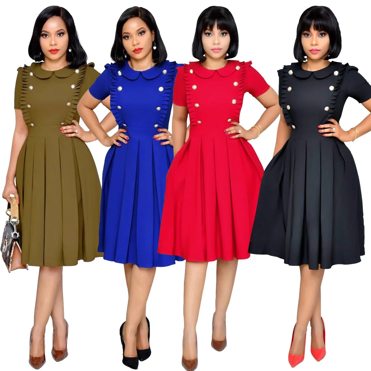 Women's Fashion Lotus Leaf Collar Pleated Ol Style Short Sleeve Dress Pleated Skirt Lady Mini Fat Women Bodycon Dress 2021, Picture color
Women's Fashion Lotus Leaf Collar Pleated Ol Style Short Sleeve Dress Pleated Skirt Lady Mini Fat Women Bodycon Dress 2021, Picture color