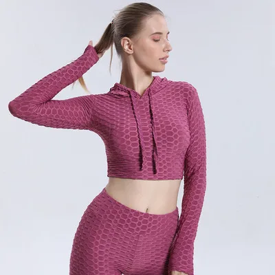 New style yoga clothes jacquard bubble hooded long-sleeved sexy fitness clothes sports yoga tops women s activewear sets 2021
New style yoga clothes jacquard bubble hooded long-sleeved sexy fitness clothes sports yoga tops women s activewear sets 2021