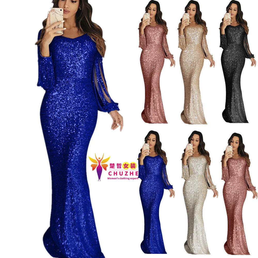 2022 New Product solid v neck long sleeve Sequin long bodycon party club dress elegant dresses womens dresses 
2022 New Product solid v neck long sleeve Sequin long bodycon party club dress elegant dresses womens dresses