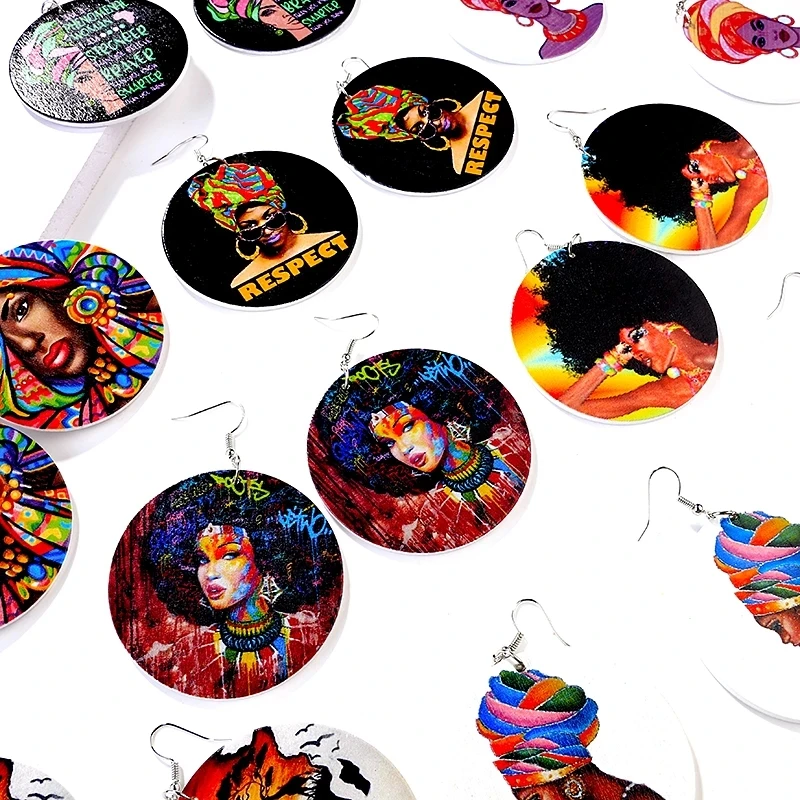 Bohemian New Arrival Colorful Print Peace Love Melanin Wood Earring African Black Queen Wooded Earring For Girl
Bohemian New Arrival Colorful Print Peace Love Melanin Wood Earring African Black Queen Wooded Earring For Girl