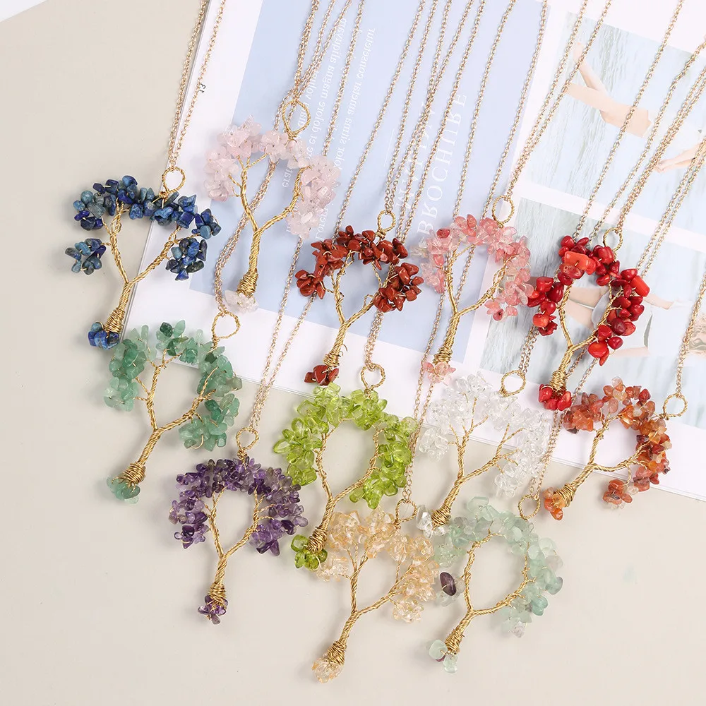 Wholesale Crystal Natural Stone Tree of Life wire wrappde gravel Pendant Necklace fortune tree Gemstone Pendants Necklace
Wholesale Crystal Natural Stone Tree of Life wire wrappde gravel Pendant Necklace fortune tree Gemstone Pendants Necklace