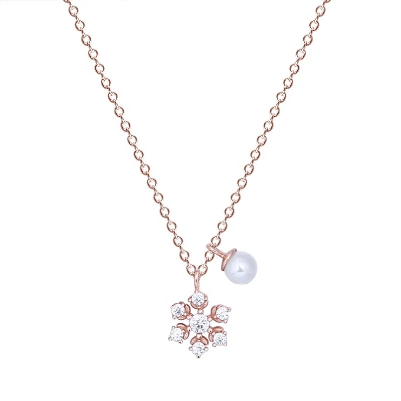 

Women Gift Jewelry 925 sterling silver tiny shell pearl pendant with Zircon Snowflake Pendant Necklace