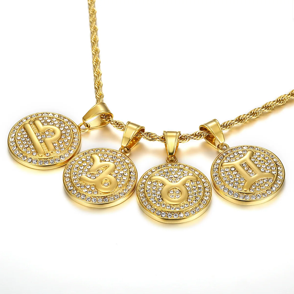 High Quality Men's Gold Plated Crystal Stainless Steel Iced Out Horoscope Pendant Chain Zodiac Necklace Jewelry for Men, Gold,steel
High Quality Men's Gold Plated Crystal Stainless Steel Iced Out Horoscope Pendant Chain Zodiac Necklace Jewelry for Men, Gold,steel