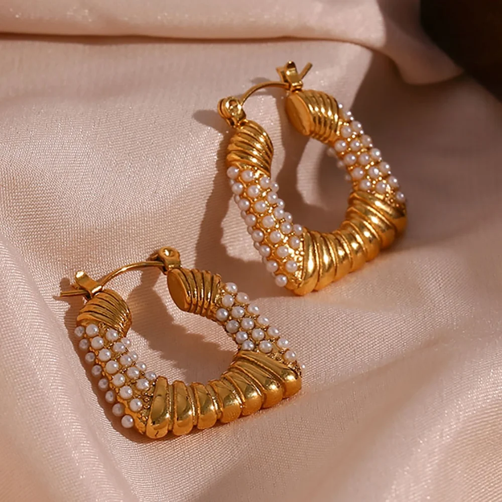 Chunky Geometric Shape Pearl Hoop Earring 18K Gold Plated Stainless Steel Statement Earrings 2022
Chunky Geometric Shape Pearl Hoop Earring 18K Gold Plated Stainless Steel Statement Earrings 2022
