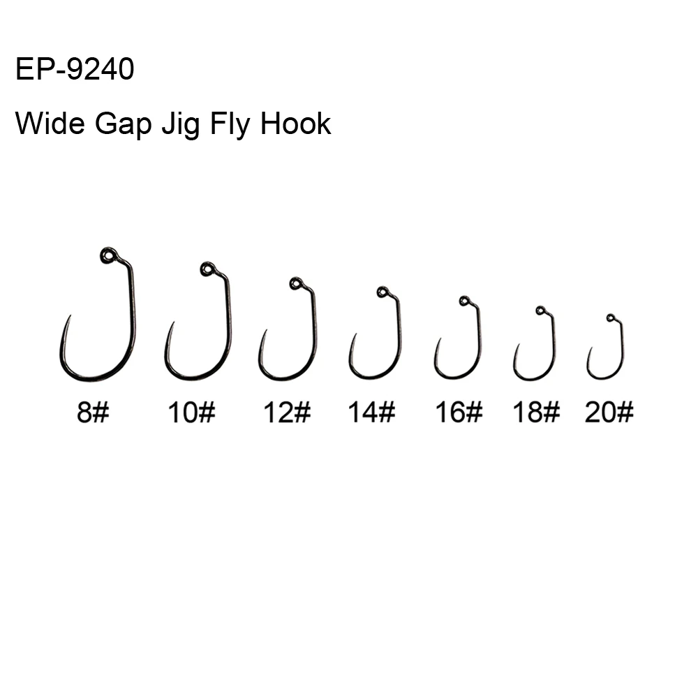 

EP-9240 Competition upturned points, standard shank length barbless fly fishing wide gap jig fly tying hooks (B07), Black nickel