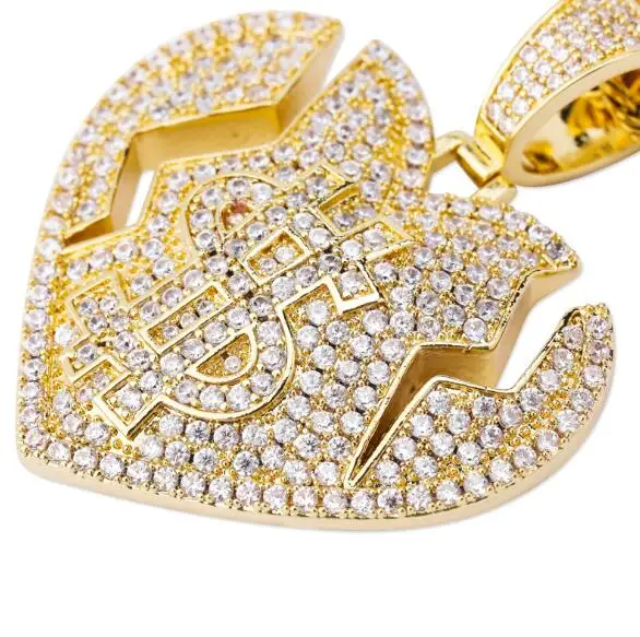 New Love Dollar Heartbroken Necklace Men Female Pendant Iced Out Cubic Zircon Super Personality Necklace Hip Hop Rock Jewelry, Silver/gold/rose gold
New Love Dollar Heartbroken Necklace Men Female Pendant Iced Out Cubic Zircon Super Personality Necklace Hip Hop Rock Jewelry, Silver/gold/rose gold