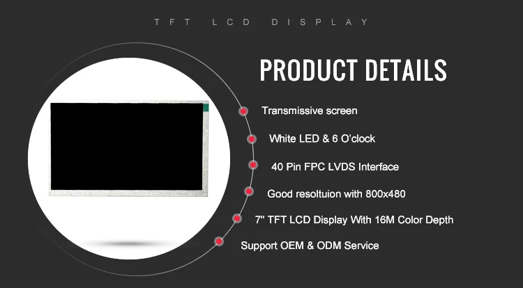 7inch 800*480 40pins WLED TFT LCD display