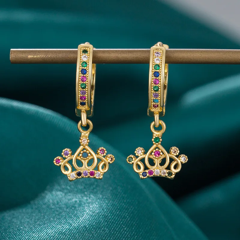 2022 European Fashion Colored Zircon Hoop Crown Drop Earrings Micro Pave Zircon Crown Earrings
2022 European Fashion Colored Zircon Hoop Crown Drop Earrings Micro Pave Zircon Crown Earrings