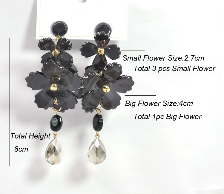 Custom classic black color chunky big acrylic flower earrings jewelry