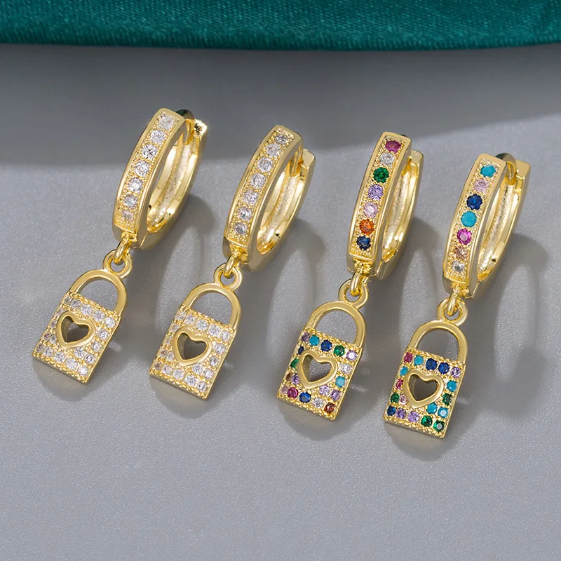 Classic Jewelry 18K Gold Plated Lock Heart Earrings Colorful Cubic Zircon Lock Drop Earrings For Girls
Classic Jewelry 18K Gold Plated Lock Heart Earrings Colorful Cubic Zircon Lock Drop Earrings For Girls