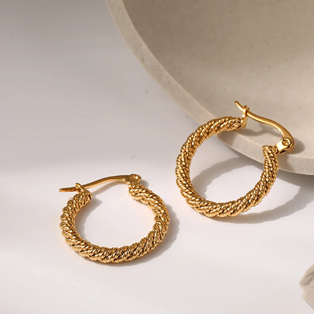Wholesale Fashion Vintage Twisted Hoop Earring Titanium Steel 18k PVD Plated Earrings for Women
Wholesale Fashion Vintage Twisted Hoop Earring Titanium Steel 18k PVD Plated Earrings for Women