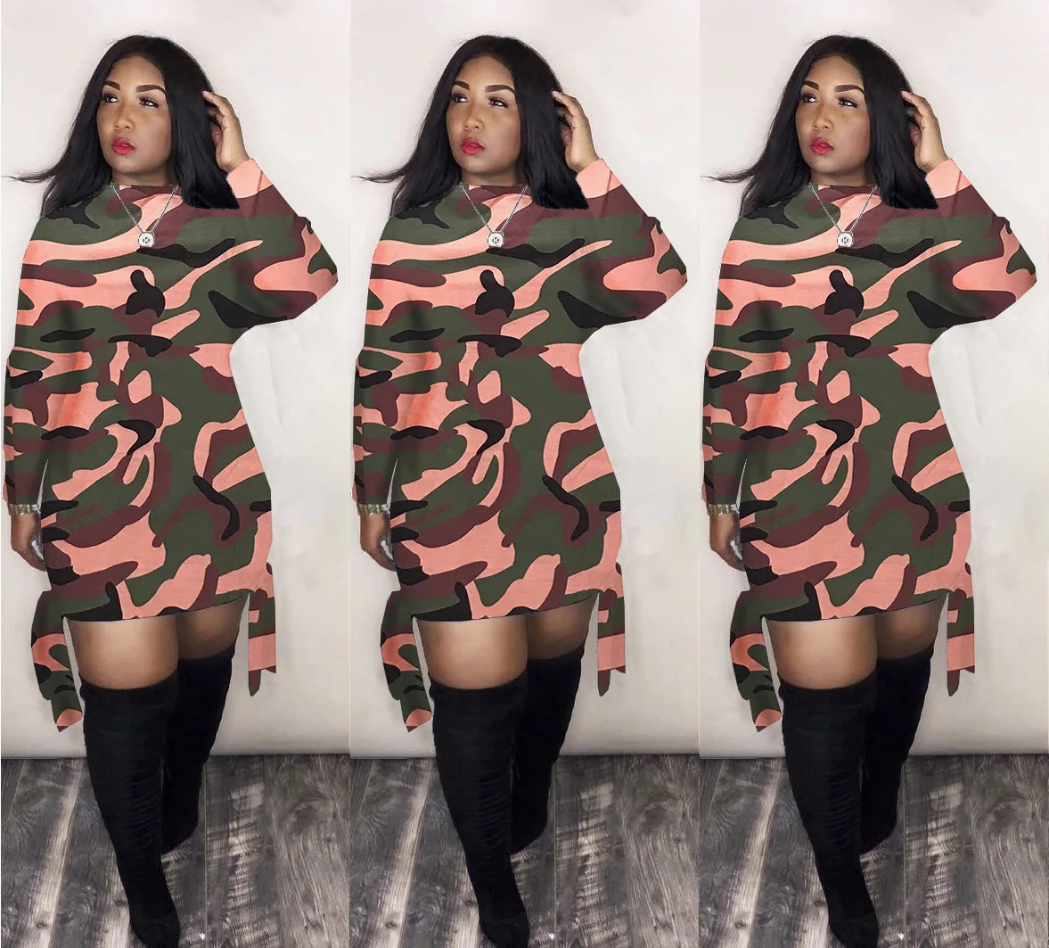 ANL1324 Camouflage Print Irregularlong Sleeve Clothing Woman Casual Dress Green Dress
ANL1324 Camouflage Print Irregularlong Sleeve Clothing Woman Casual Dress Green Dress