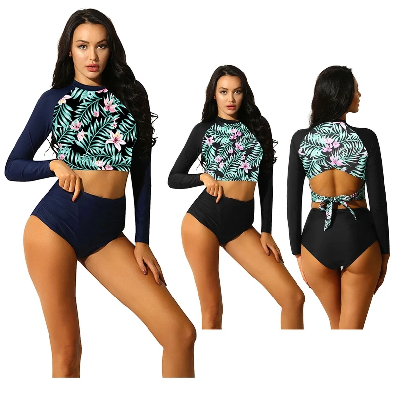 New Arrived Long Sleeve Top With High Wais Bottom Women Backless Floral Printed 2 Piece Bathing Suits
New Arrived Long Sleeve Top With High Wais Bottom Women Backless Floral Printed 2 Piece Bathing Suits