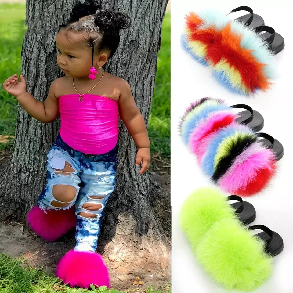 2021furry slipper flip flops with strap flat cute outdoor baby kids children girl fox fur fluffy little girl sandals slides, Picture color
2021furry slipper flip flops with strap flat cute outdoor baby kids children girl fox fur fluffy little girl sandals slides, Picture color