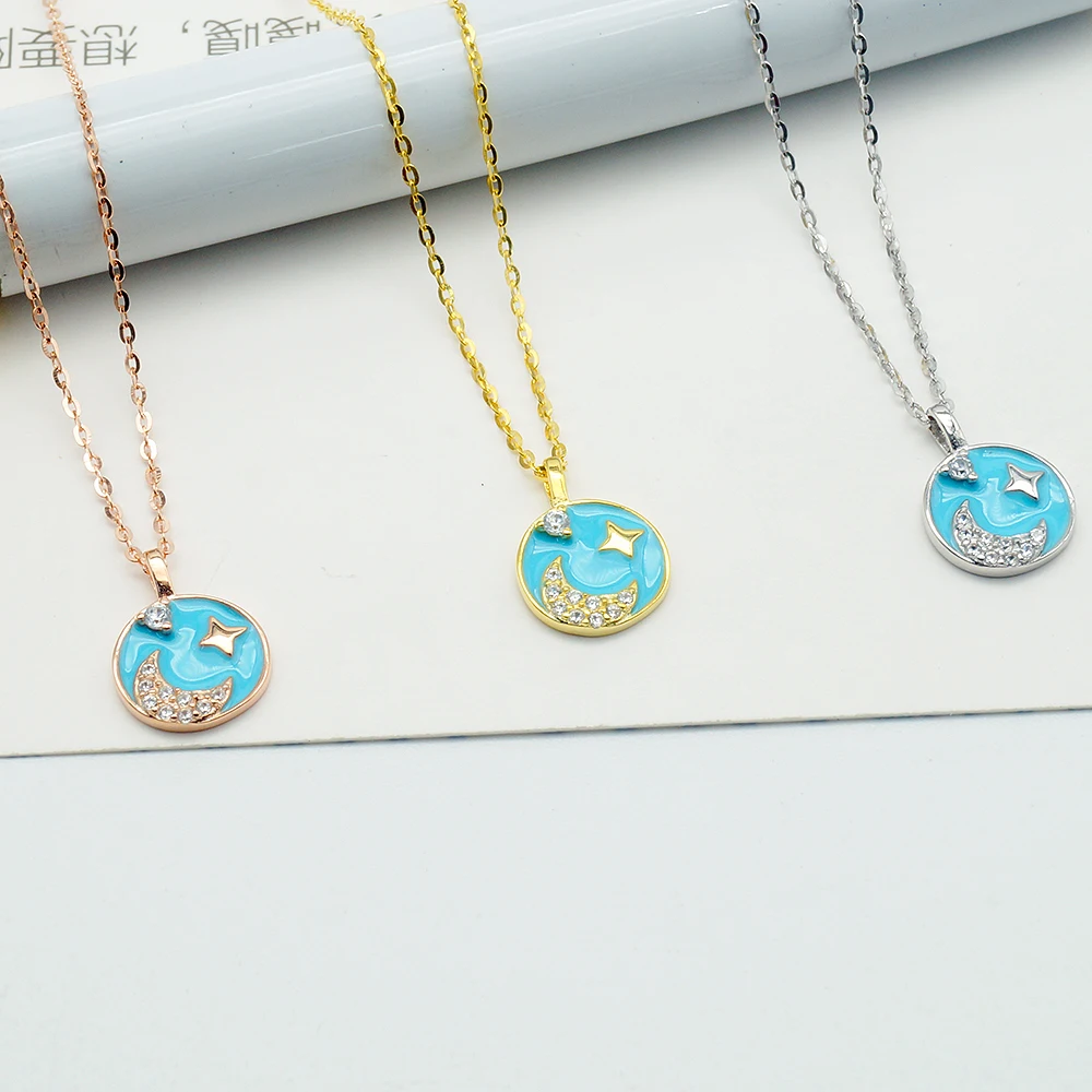 Trendy 925 Silver Jewelry Pendant Necklace Chain Set With Moon and Star Enamel Charm For Women
Trendy 925 Silver Jewelry Pendant Necklace Chain Set With Moon and Star Enamel Charm For Women
