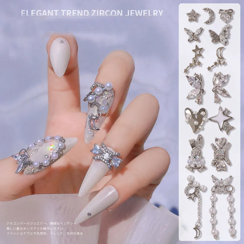 Hot Sale Silver Zircon Nail Art Charms Star Moon Heart Pearls Rabbit Butterfly Design 3D Nail Art Decoration, As picture show
Hot Sale Silver Zircon Nail Art Charms Star Moon Heart Pearls Rabbit Butterfly Design 3D Nail Art Decoration, As picture show