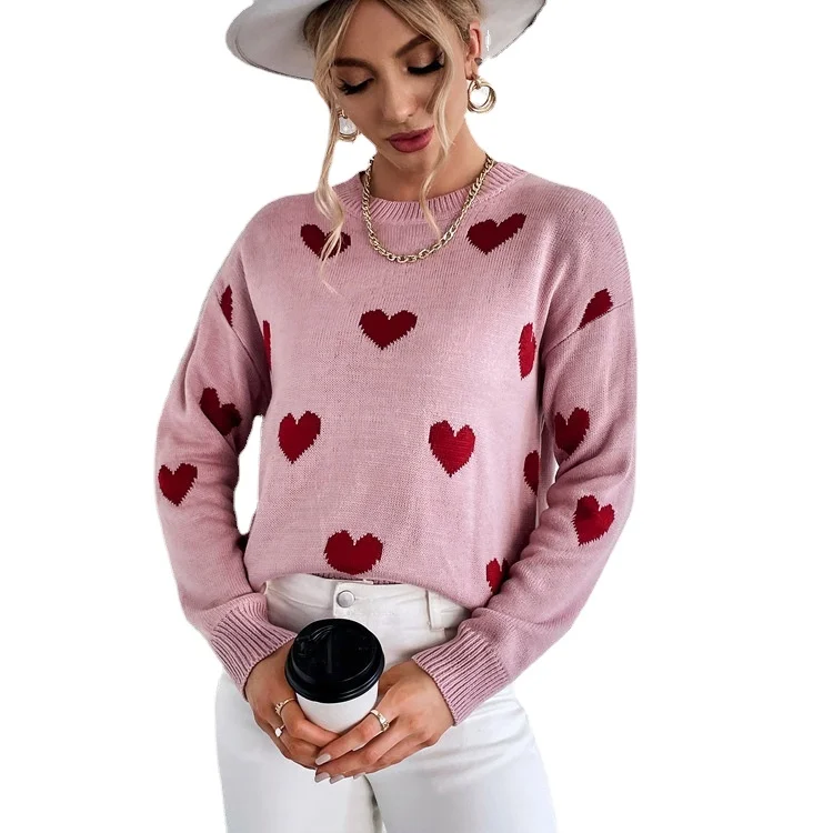 European and American women's autumn new top college style sweet love pink sweater women's Pullover, Customized colors
European and American women's autumn new top college style sweet love pink sweater women's Pullover, Customized colors