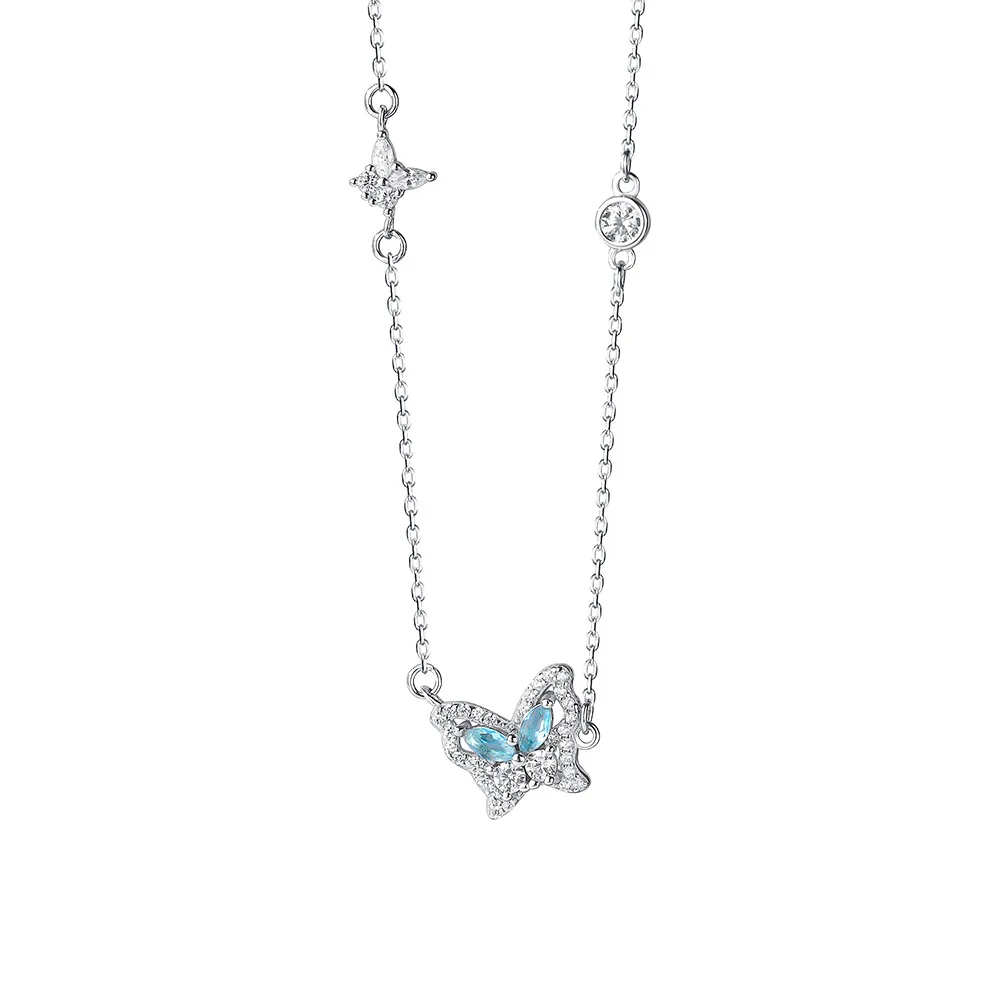 Custom Elegant 925 Sterling Silver Cubic Zirconia Micro Insert Blue Zircon Bead Chain Butterfly Pendant Necklace
Custom Elegant 925 Sterling Silver Cubic Zirconia Micro Insert Blue Zircon Bead Chain Butterfly Pendant Necklace