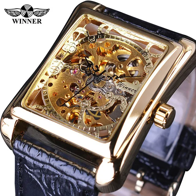 Winner Watch Retro Casual Series Rectangle Dial Design Golden Pattern Hollow Skeleton Men Top Brand Luxury Mechanical Watch, 3-colors
Winner Watch Retro Casual Series Rectangle Dial Design Golden Pattern Hollow Skeleton Men Top Brand Luxury Mechanical Watch, 3-colors